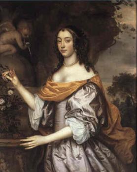約翰內斯 梅滕斯 Portrait of a Lady standing three quarter length wearing a lavender silk dress 約翰內斯 梅滕斯 Portrait of a Lady standing three quarter length wearing a lavender silk dress